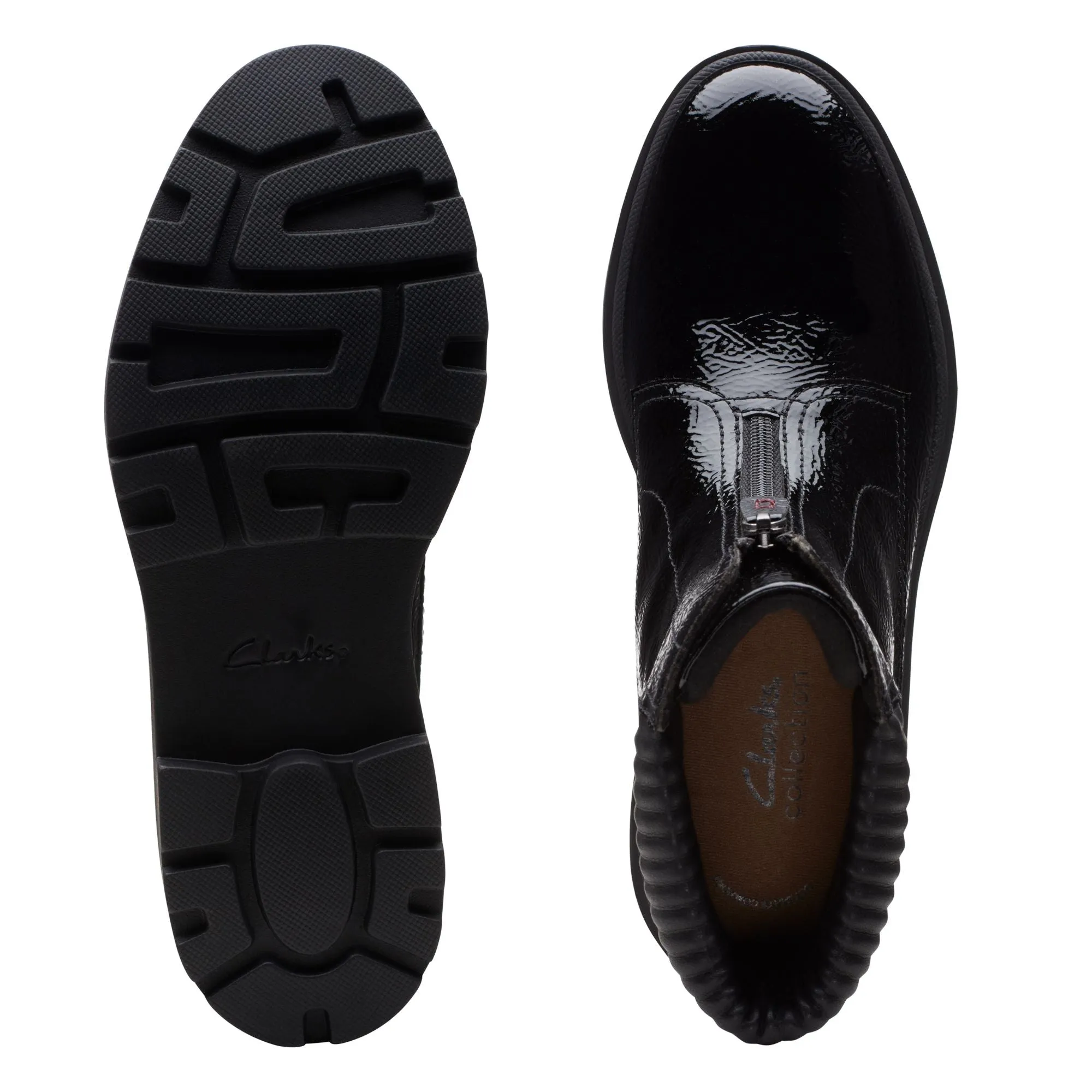 Clarks Calla Zip Black Patent Boots