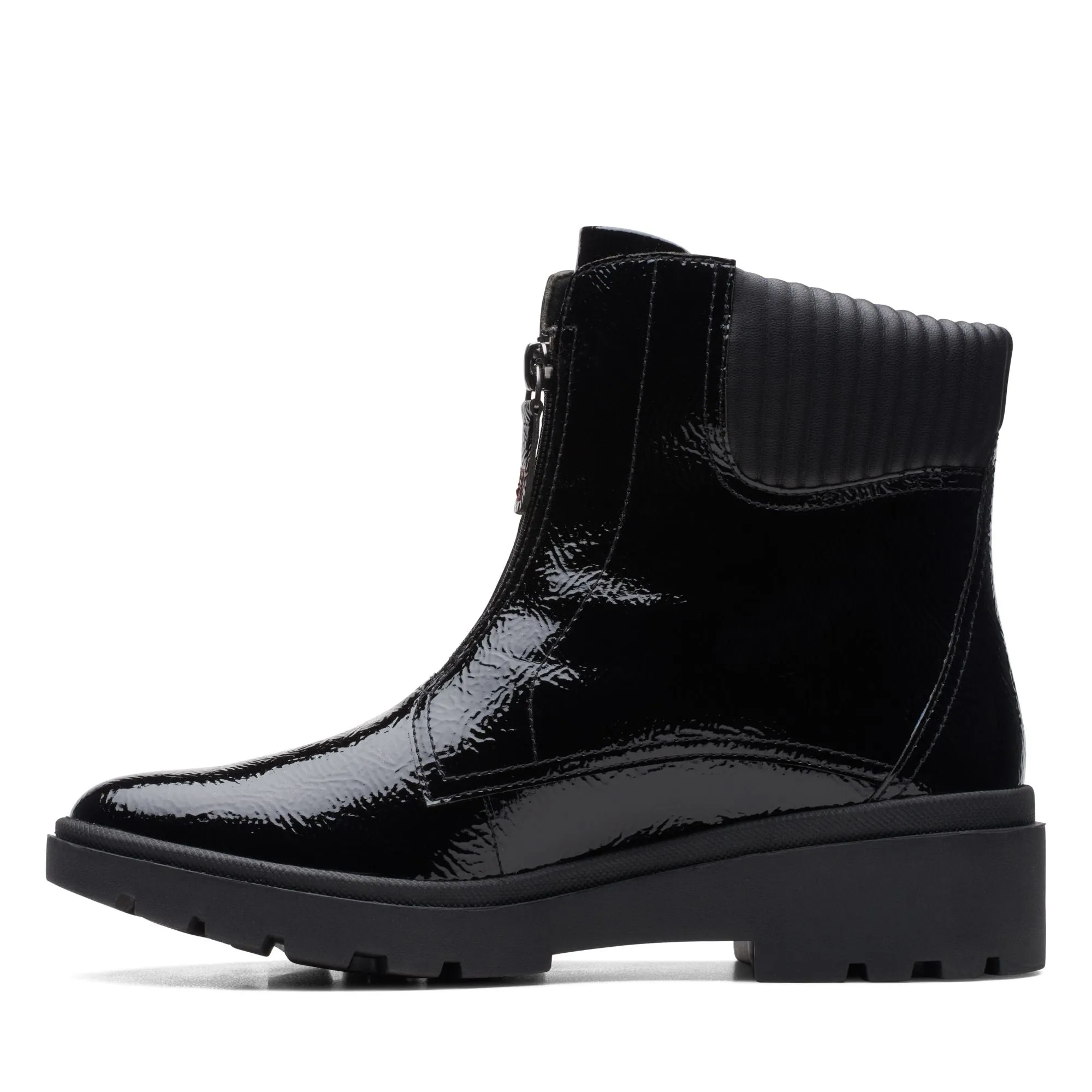 Clarks Calla Zip Black Patent Boots