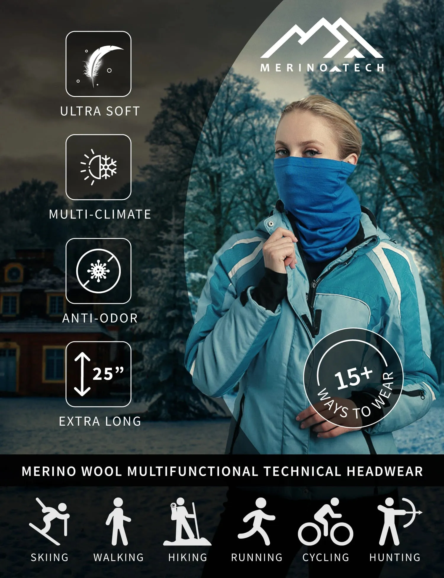 Merino Neck Gaiter 165 Navy Blue