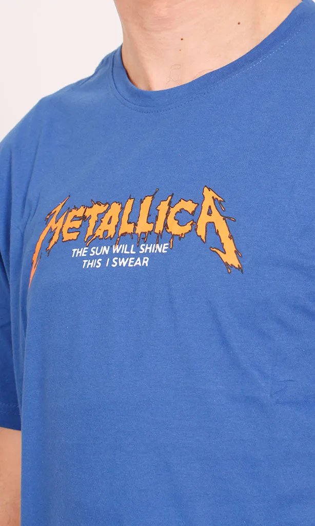 O203104 - Metallica Band Graphic T-Shirt  Royal Blue