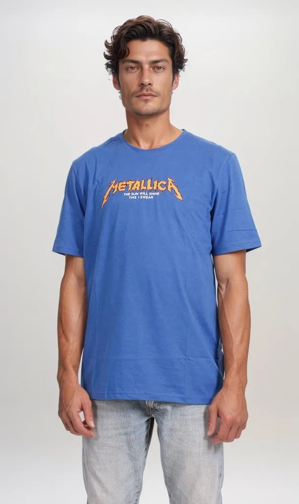O203104 - Metallica Band Graphic T-Shirt  Royal Blue