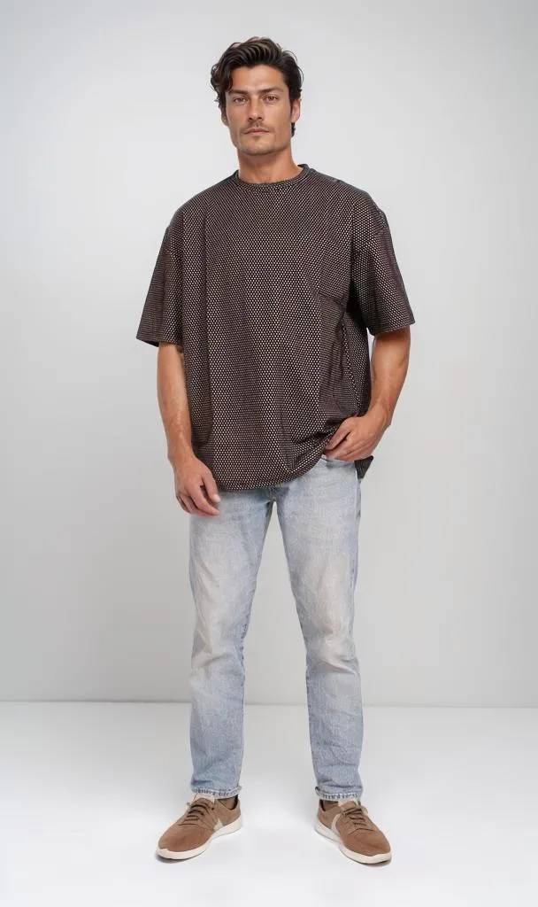 O204270 - Textured Pattern Oversized T-Shirt  Black