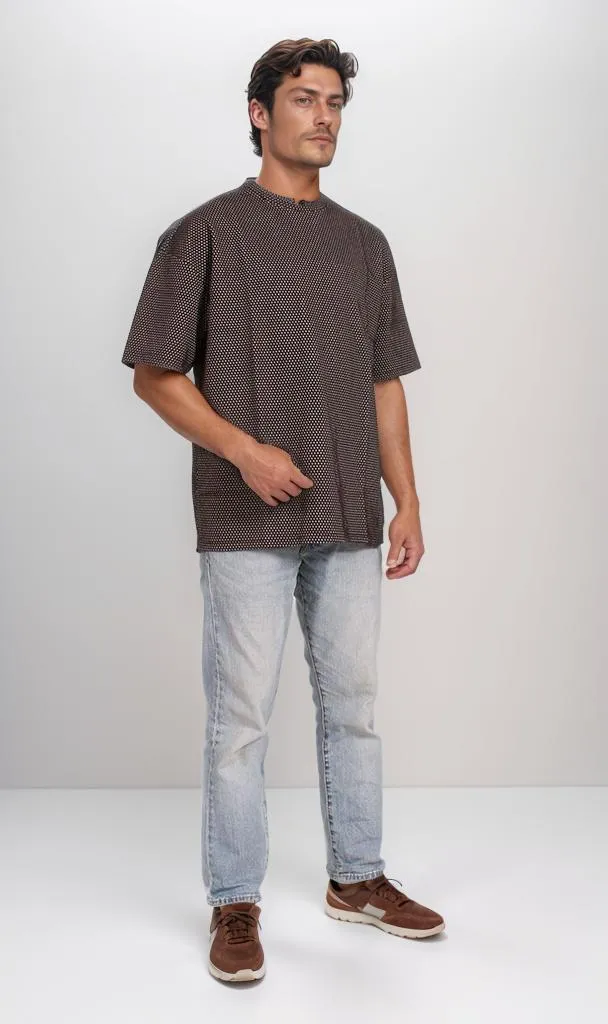 O204270 - Textured Pattern Oversized T-Shirt  Black