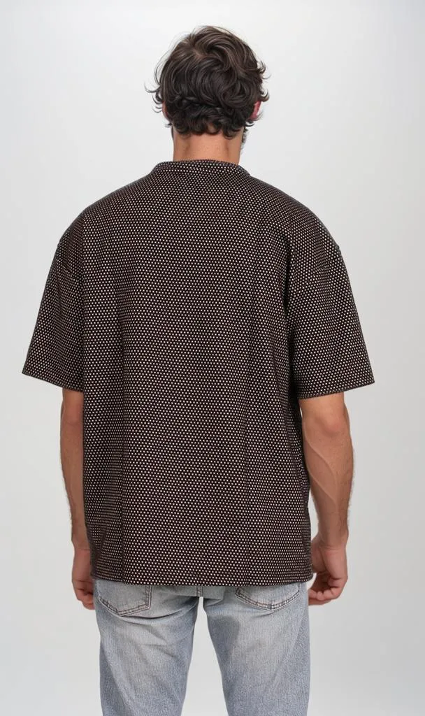 O204270 - Textured Pattern Oversized T-Shirt  Black