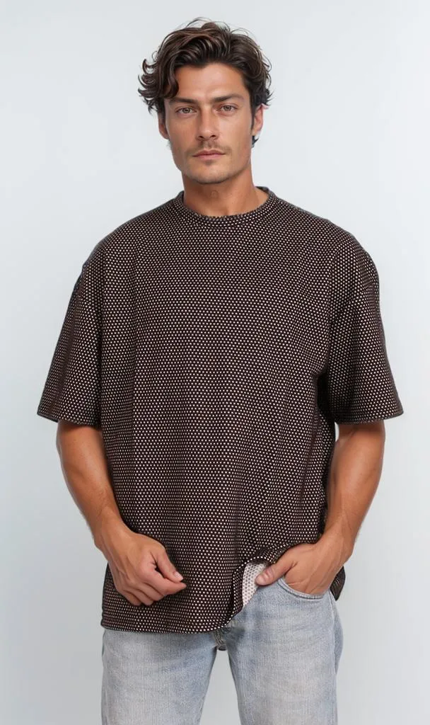 O204270 - Textured Pattern Oversized T-Shirt  Black