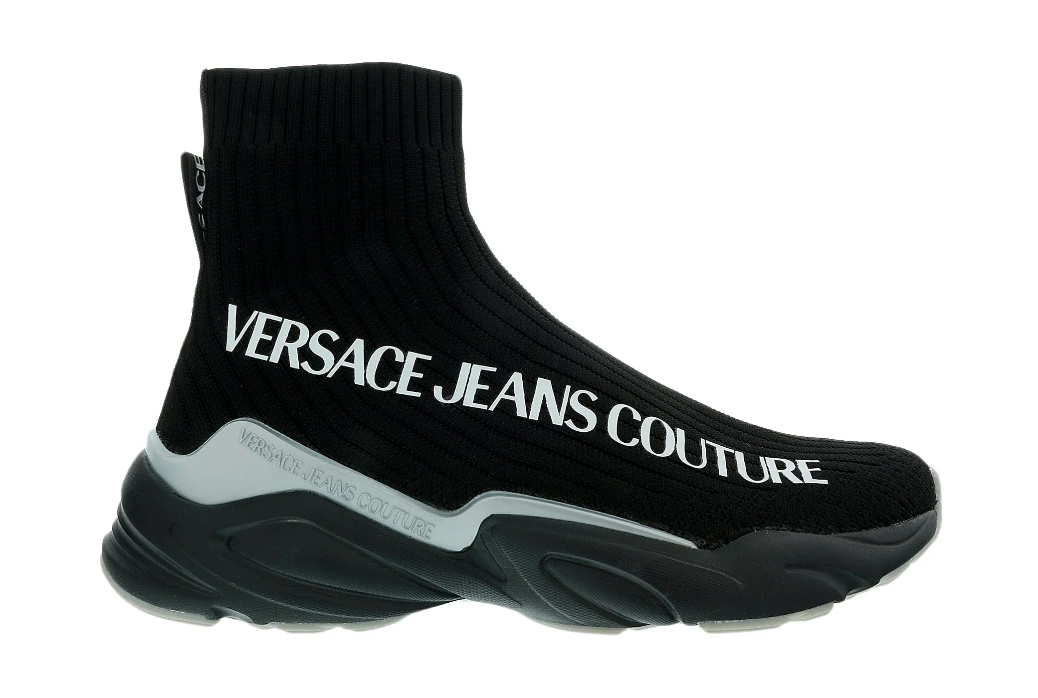 Versace Jeans Couture Black Signature Print Slip On Sneakers-
